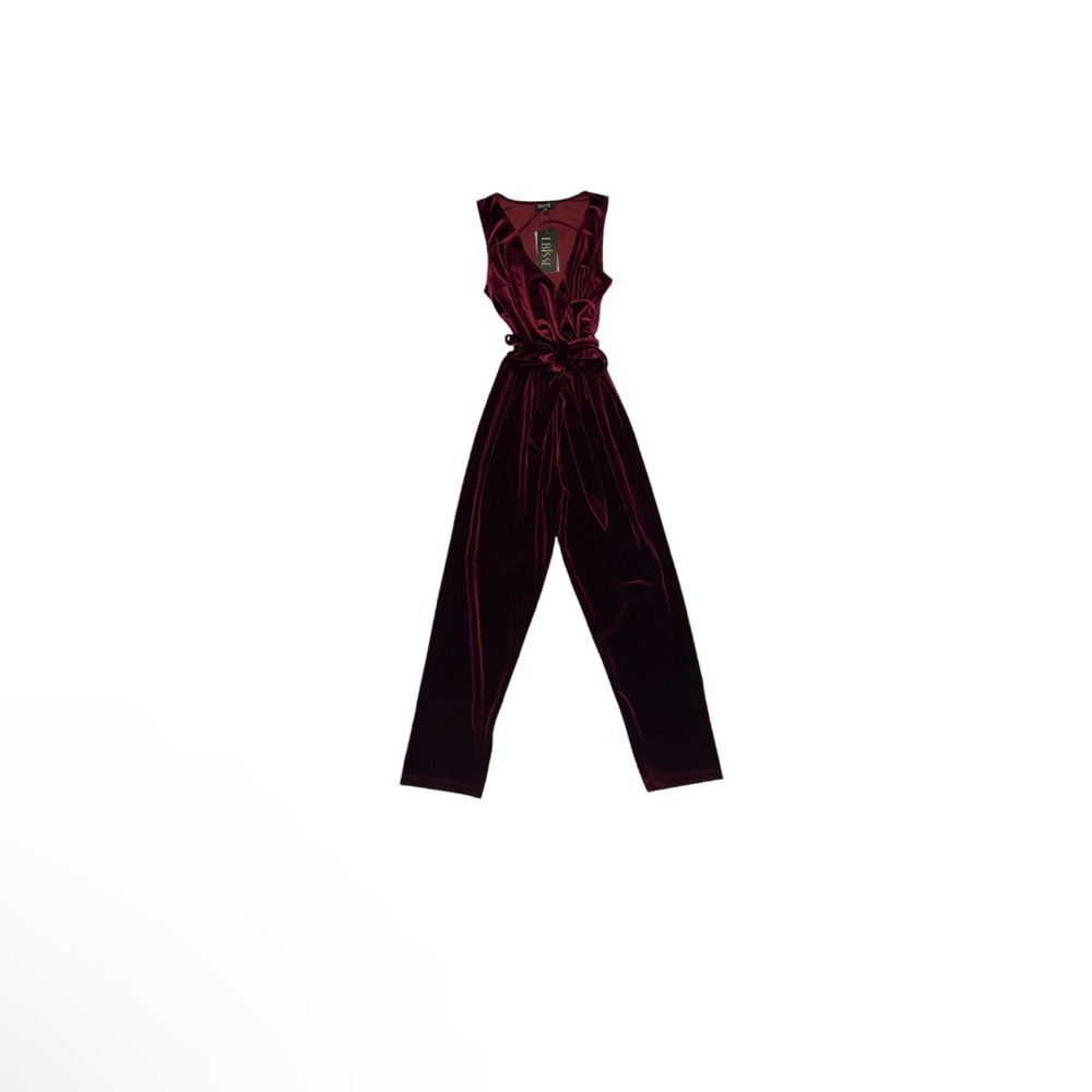 🆕 Lbisse Burgundy Sleeveless Velvet Pantsuit - Women’s Size Large
